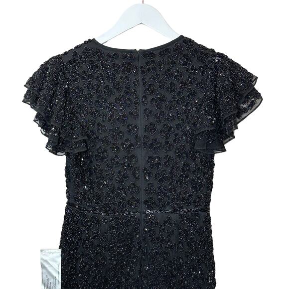 Mac Duggal Petite Embellished Cap Sleeve Fully Beaded Gown Black Women 2 NWOT - Picture 9 of 15